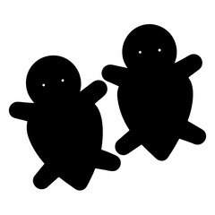 Silhouette of two cartoon ghosts with tiny eyes floating playfully in the air