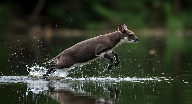 Kanchil, Chevrotain, Mouse deer, Leaping Kanchil in Water