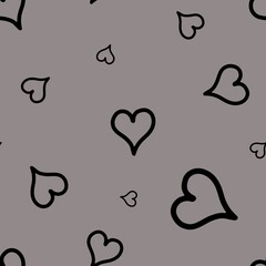 Seamless pattern made from heart in black color on gray wolf background
