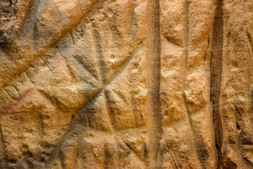 Native American petroglyphs and pictographs sandstone outcropping at Roche-a-Cri State Park, Wisconsin