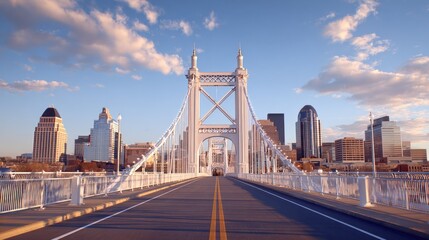Obraz premium A Majestic White Bridge Overlooking a Cityscape