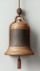Handmade rustic clay bell hanging with rope high resolution image