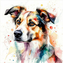Beautiful watercolor drawing of a dog on white paper.