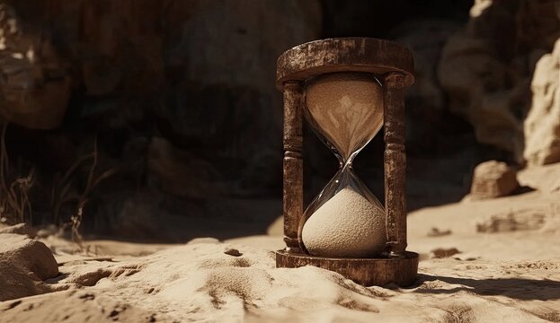 Antique hourglass in desert - Powered by Adobe