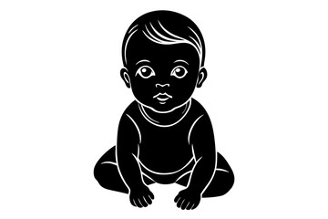 Silhouette Vector Art Illustration of a Sitting Baby