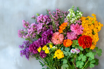 Obraz premium Vibrant Bouquet with Four-Leaf Clovers Highlighting Natural Diversity 