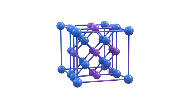 3D illustration of silicon atoms forming a crystalline lattice structure with vibrant colors on a white background