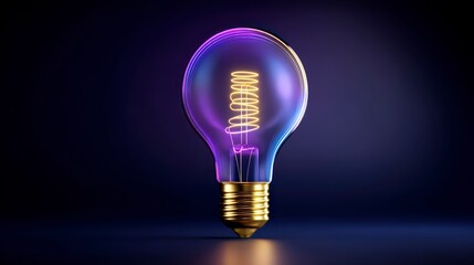 Elegant Neon Glass Light Bulb Illuminating a Dark Background with Colorful Glow and Reflective Surface
