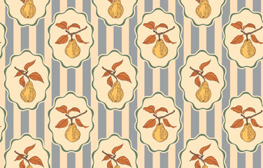 Vintage seamless pattern with hand drawn pears