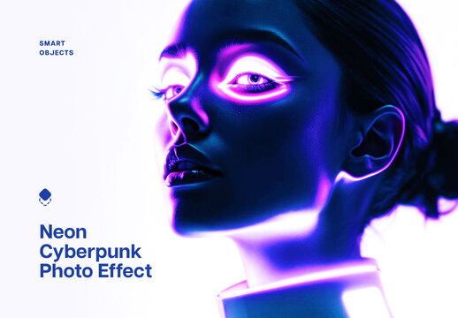 Neon Cyberpunk Photo Effect Mockup