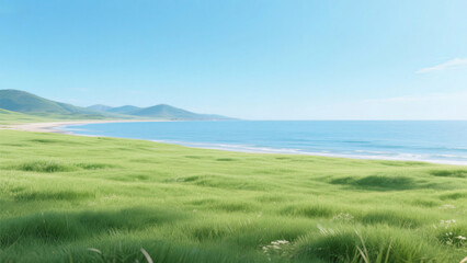 Obraz premium landscape with green grass and blue sky