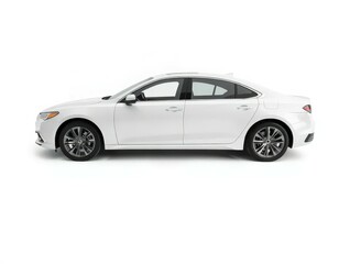 Fototapeta premium High-resolution mockup of a modern sedan on a plain white studio backdrop. Ideal for commercial branding, product visualization, and corporate fleet marketing.