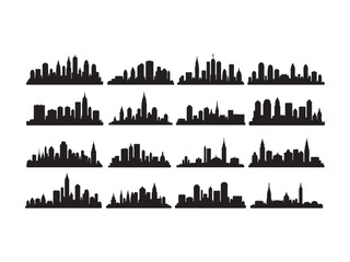 Obraz premium Collection of modern cityscape silhouettes depicting urban skylines in minimalist black color