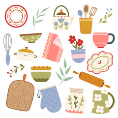 Cozy Kitchen Clipart Set – Hand-Drawn Cooking Utensils, Food, Ingredients and Kitchen Tools – Cute Vector Elements for Recipe Cards and Planners