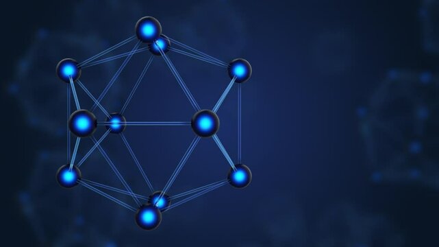 Rotating Spherical Molecular Structure with Glowing Spheres &ndash; Loopable Abstract Science Animation