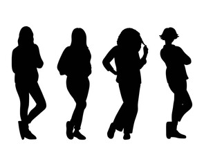 Silhouettes of Women Standing in Casual Poses - SVG