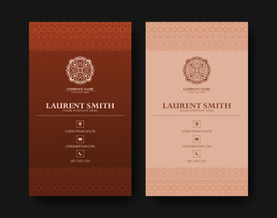 Elegant Ornamental Decorative Business Card Design Template in Brown Color