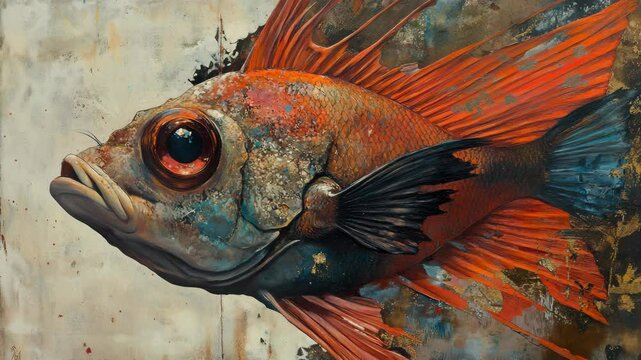 A painting of a fish on a wall