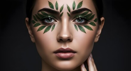 Woman, Female, Face, Woman with Green Leaf Makeup
