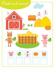 Find and count game. Education for children. Composition of numbers 1-5.