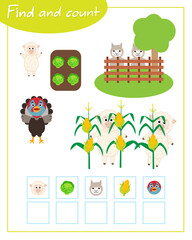 Find and count game with animal. Education for children. Composition of numbers 1-5