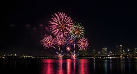 Fireworks, City, Skyline, Fireworks Over City Skyline at Night
