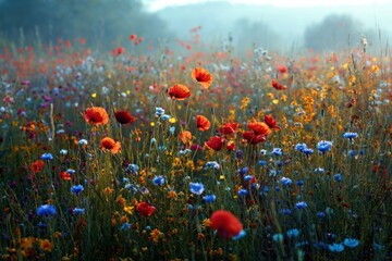 Obraz premium Flower meadow summer time flowers landscape outdoors.