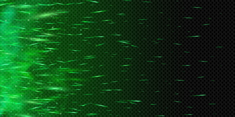 Glowing green flame with dynamic sparks and magical particles. Dark smoky background with neon shine, fairy dust and toxic mist. Abstract fantasy fire with hot embers and transparent night glow.
