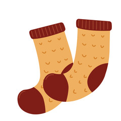 Cute Flat Illustration of Cozy Brown and Yellow Winter Socks