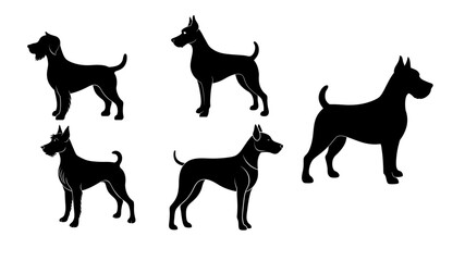 Obraz premium Dog Silhouette Sheet – Printable Black Dog Silhouettes on White Background for Crafts & Designs