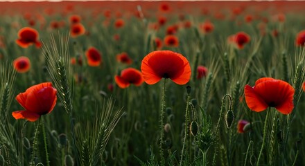 Obraz premium Poppy, Poppies, Red poppy, Red Poppies in a Wheat Field at Sunset