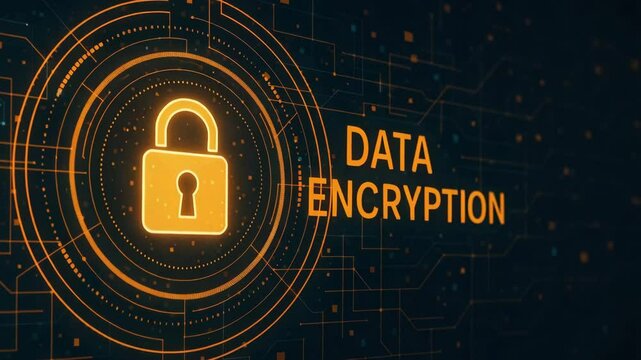 A digital representation of data encryption, showcasing a secure lock symbol and the words 'DATA ENCRYPTION', highlighting the importance of online security and privacy.