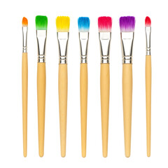 Array of Colorful Paintbrushes with Wooden Handles, Artistic Tools.