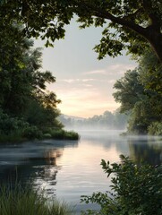 Obraz premium Calm dawn lake landscape wallpaper