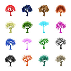 Colorful trees geometric design style different color using lines vector illustrations. 