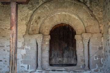 Romanesque entrance, Sant Quirze de Pedret church, (original pre-Romanesque), Cercs, Berguedá,...