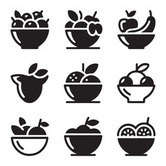 Fruit Bowl Icon Set Collection. Assorted Fruit Bowls, Flat Icon Set
