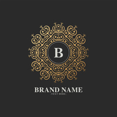 Ornate Golden Letter B Frame Luxury Decorative Vintage Logo Element