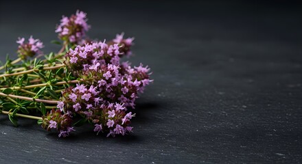 Thyme, Flowers, Herb, Fresh Thyme Flowers on Dark Background
