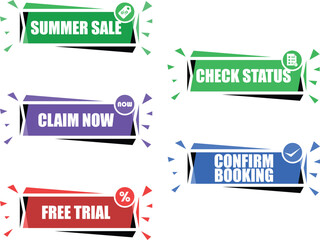 Modern Action Buttons – Sale, Status Check, Free Trial, Claim & Confirm. Bundle Set of Buttons