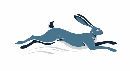 Dynamic Stylized Blue Rabbit or Hare Running Illustration