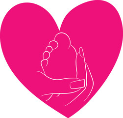 Baby Foot in Hand within a Pink Heart