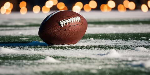 Snowy field with football and glowing holiday ambiance

