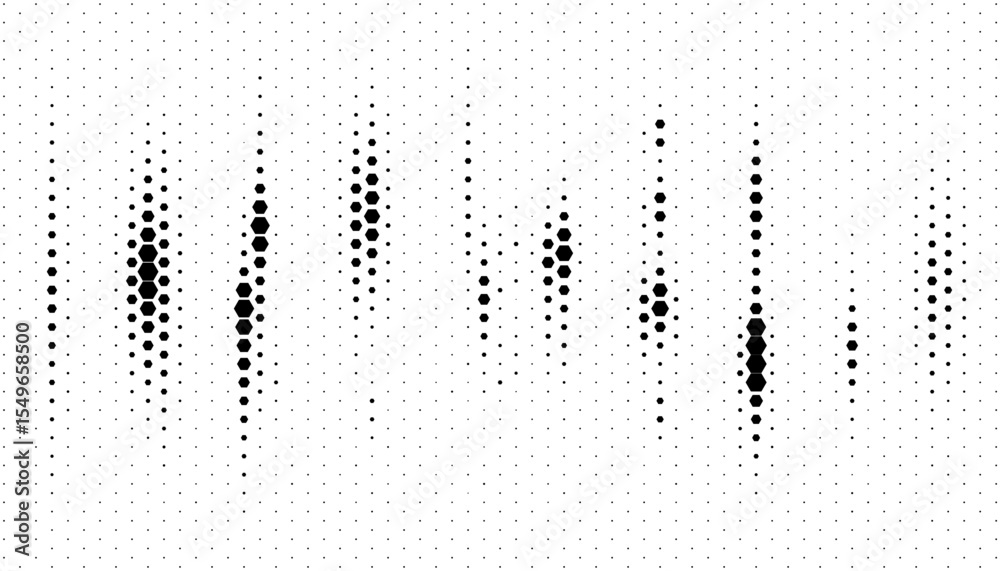 Poster black and white abstract smooth transition of geometric pattern with halftone effect. hexagon shape 
