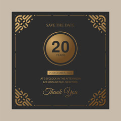 Golden 20th Anniversary Save the Date Celebration Invitation Card