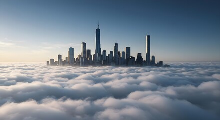 City, Cityscape, Skyscrapers, City in the Clouds