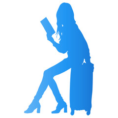 Traveler Women Silhouette. Vector Illustration in Gradient Color.