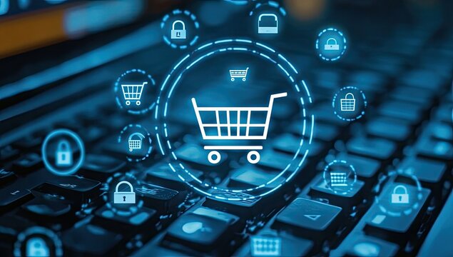 E-commerce security on a laptop keyboard