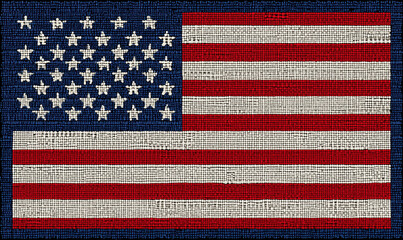 Fototapeta premium Field of flags, American flag banners hanging, party, Patriotic celebration of independence. July 4th, fourth of July, the Independence Day holiday in the United States