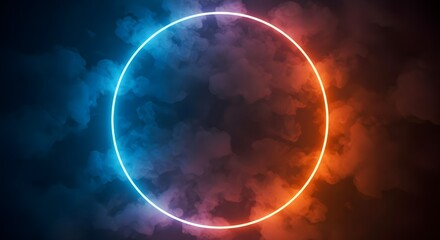 Neon, Circle, Frame, Neon Circle Frame in Smoky Background